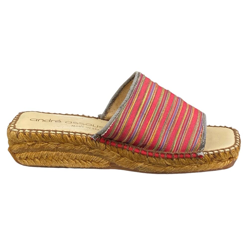 Vintage 90's Andre Assous Red Striped Women's Espadrille Sandals Size US 6